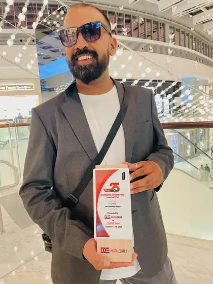 Close-up of the Top 25 Emerging Marketing Innovator award from Digital Confex Dubai, October 2024