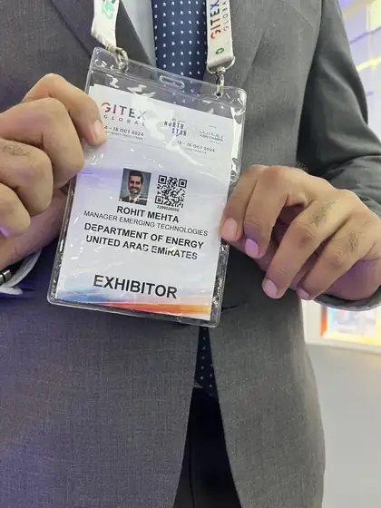 Event badge and lanyard from a technology conference