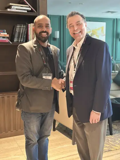 Harendrasingh Rajput with a fellow speaker at the 4th Digital Confex, Dubai